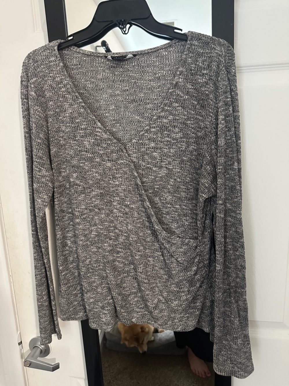 Rock & Republic Marled Gray Wrap-Front Long Sleeve Top
